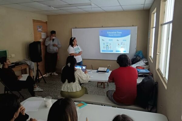 Marisol giving introduction to Agua Viva to the School