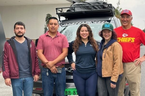 The US Volunteers ready to go to Llinllin (Mario, our in-country coordinator, Mauricio, our driver, Keily, Barbara, our trip leader, and Jerry)