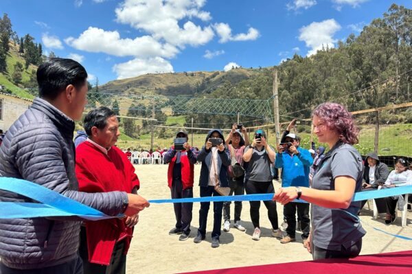 Barbara, Jose, the Leader of Llinllin, and Jose, the leader of the larger municipality of Columbe, at ribbon cutting ceremony